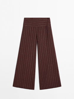 Massimo Dutti Льняные брюки с широкими штанинами и высокой посадкой, бургундский