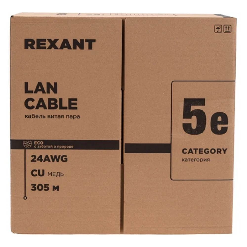 Витая пара Rexant (01-0146-R) Кабель витая пара F/UTP, CAT 5e, PE, 4PR, 24AWG, OUTDOOR, SOLID, черный, 305м, РФ