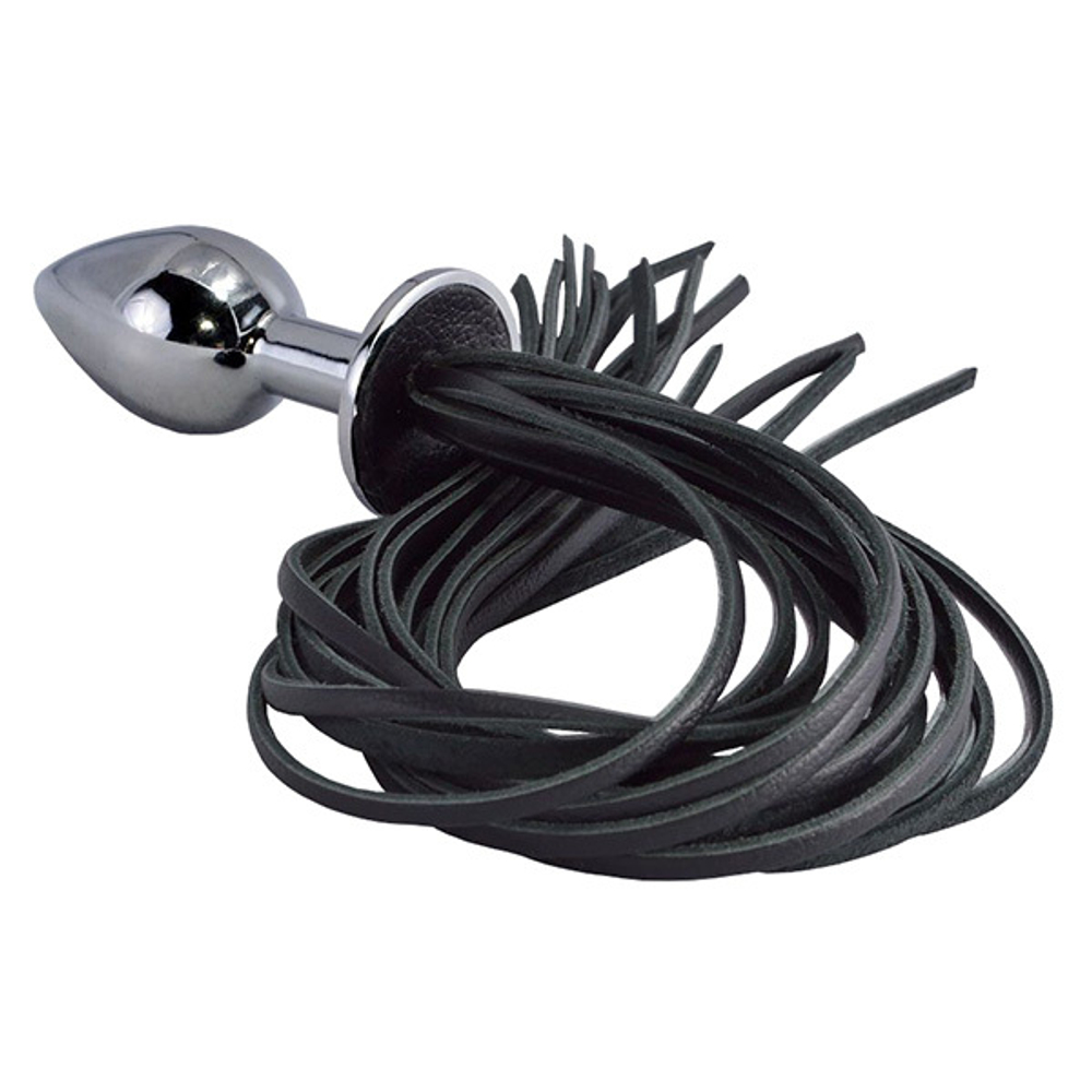 Серебристая анальная пробка 2,5см с черной плетью Sitabella 8067-1