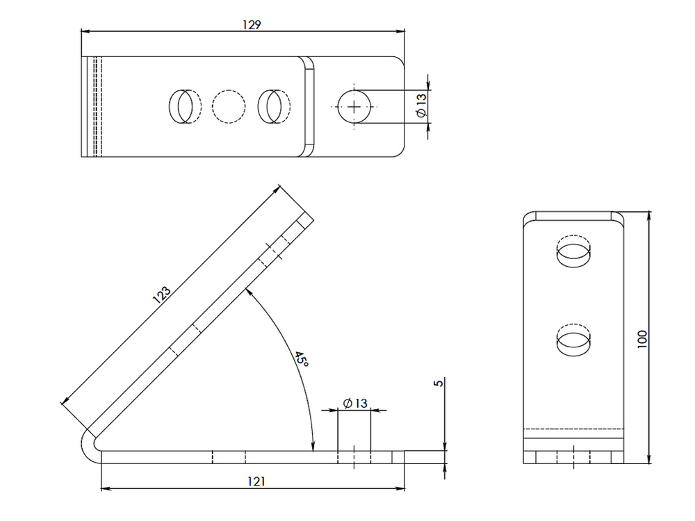 ТМС Strut уголок 45°, 4 отверстия, 121х123мм (ТДЦ)