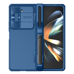 Чехол синего цвета с держателем для S Pen на Samsung Galaxy Z Fold 5 от Nillkin, серия CamShield Fold Case-Pen Holder Version, с сдвижной шторкой для камеры