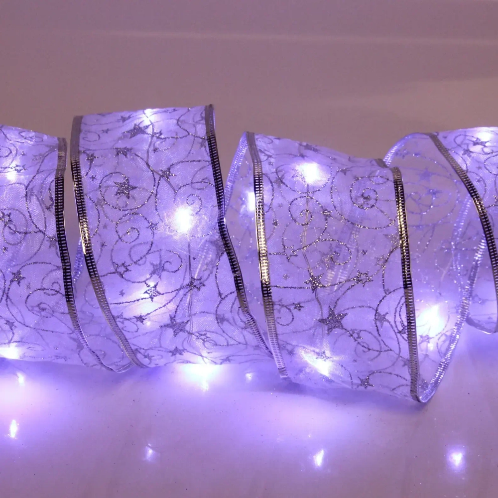 Гирлянда для дома ЛЕНТА ДЕКОРАТИВНАЯ «Волшебство» 2,0 м, 6 см, 20 ламп LED (на батарейках), Серебро (подсветка белый)