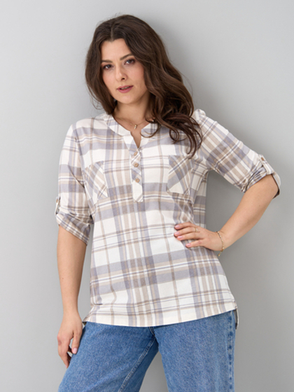 Блузка БЛ-131/клеткабеж-серебро