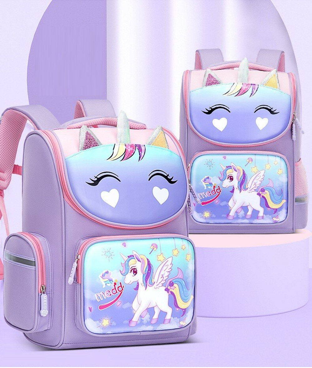 Школьный рюкзак ранец для девочки Единорог, фиолетовый