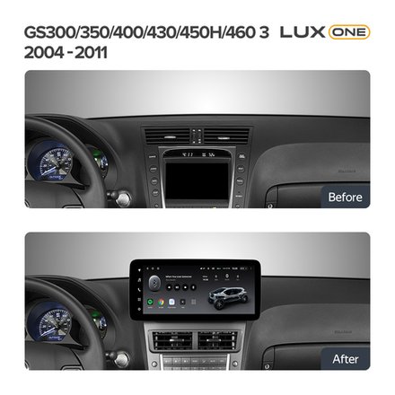 Магнитола для Lexus GS S190 2005-2012 (ШГУ цветной) - Teyes LUX ONE 360 монитор 12.3" 2K QLED на Android 10, 6/128Гб, CarPlay, 4G SIM-слот, 4 камеры в комплекте
