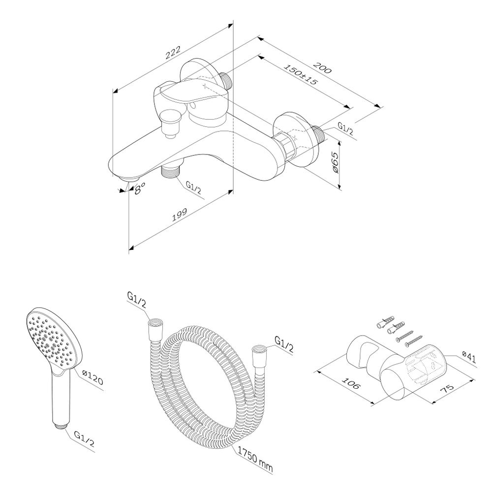Смеситель для ванны и душа с душевым набором AM.PM Like F8015000