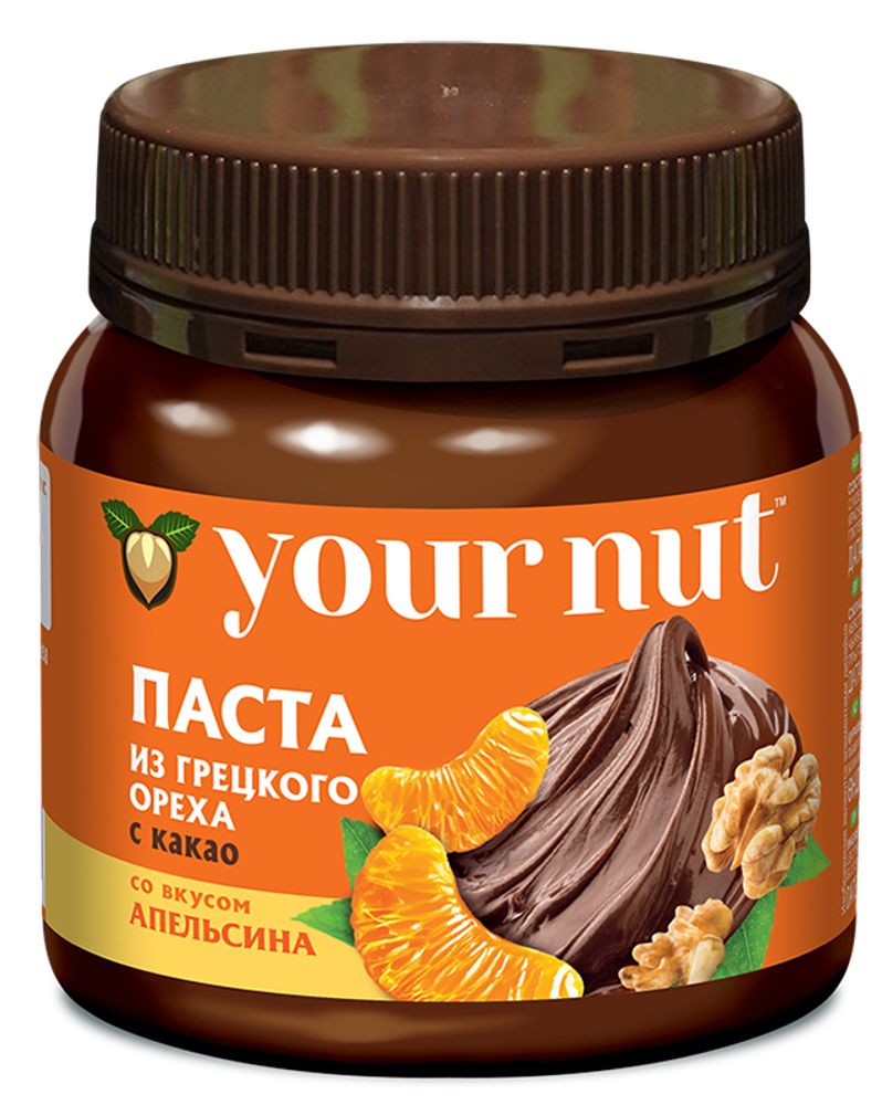 Паста из грецкого ореха с какао со вкусом апельсина Your Nut 250г