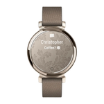 Спортивные часы Garmin Lily 2 Classic, нейлоновый ремешок кофейного цвета Кремово-золотистый безель из алюминия, стекло Gorilla Glass. Ремешок с классической застёжкой — на запястье обхватом 110–175 мм