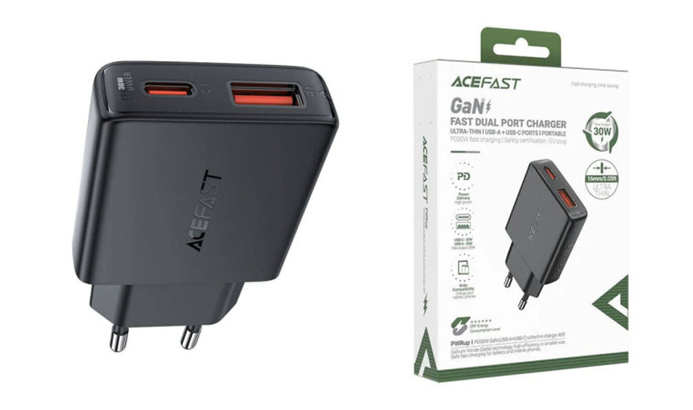 Сетевой адаптер питания ACEFAST A69 USB-C/USB A PD30W (черный)