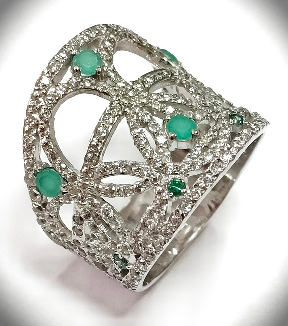 Ювелирное кольцо "Эстерелла" из серебра 925 пробы с родиевым покрытием и фианитом