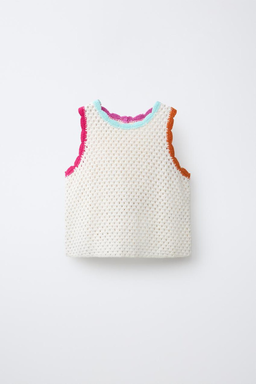 ZARA ТОП ИЗ КРУЖЕВА КРОШЕ С КОНТРАСТНЫМИ ЭЛЕМЕНТАМИ, ЭКРЮ