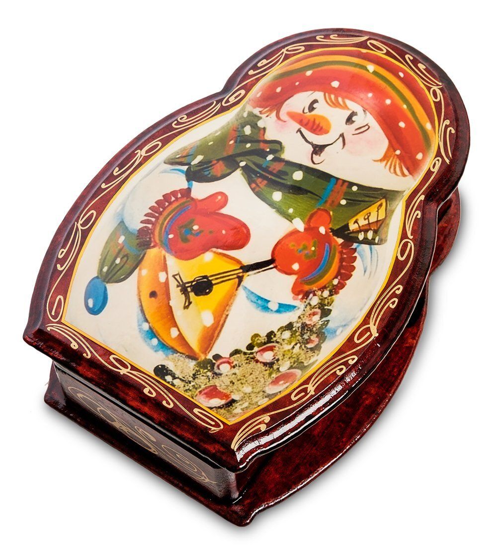 Народные промыслы ШК-11/62-B Шкатулка в технике декупаж «Матрешка-снеговик» (20х14х6)
