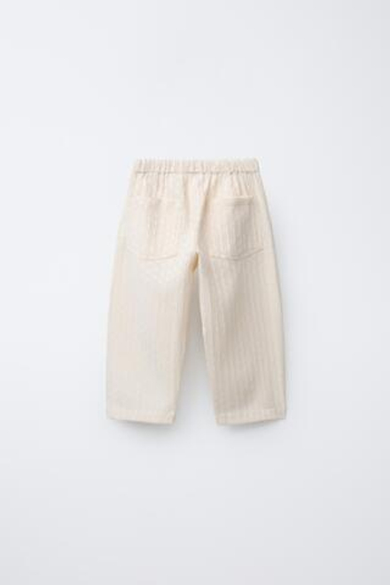 ZARA БРЮКИ ПРЯМОГО КРОЯ С ВЫШИВКОЙ, ЭКРЮ