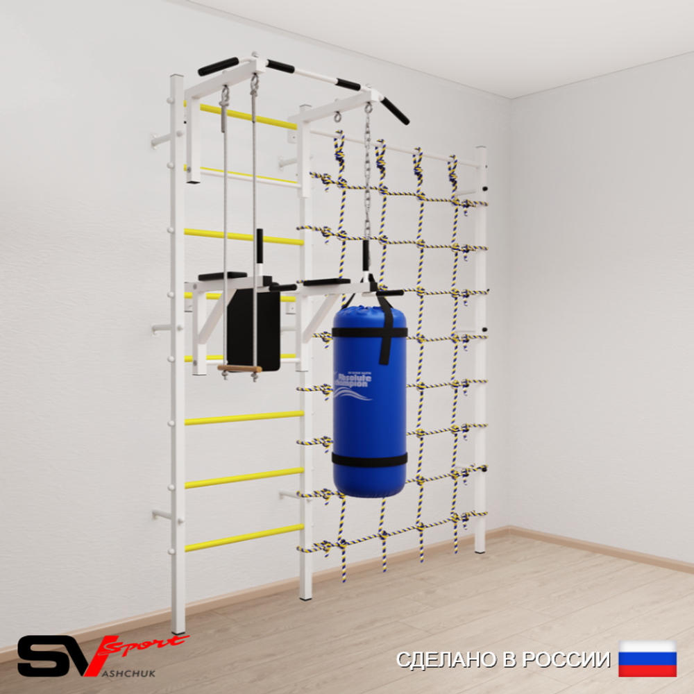 Шведская стенка Sv Sport усиленная 67310 (Турник стандарт/Брусья/Трапеция/Цепь/Мешок 15кг/Канатный лаз)