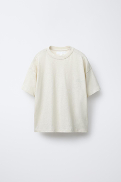 ZARA ФУТБОЛКА ИЗ СМЕСОВОГО ХЛОПКА И ЛЬНА С НАДПИСЬЮ, СЛОНОВАЯ КОСТЬ