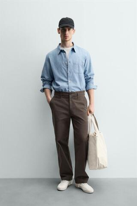 ZARA БРЮКИ ЧИНОС STRAIGHT FIT, КОРИЧНЕВЫЙ