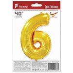Шар (40"/102 см) Цифра, 6, Золото, в упаковке
