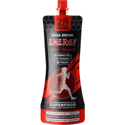 Напиток Чиа СУПЕРФУД «Энергия гуараны + гранат» 250 мл 28SEEDS — вид спереди упаковки
