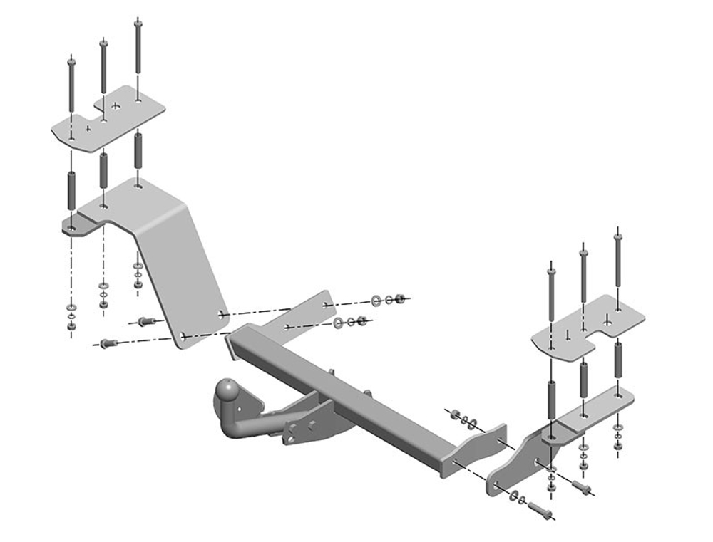Фаркоп для Chevrolet Rezzo 2000-2008, Daewoo Tacuma 2004-2008 без снятия и выреза бампера. Нагрузки: 1500/75 кг, DW 05