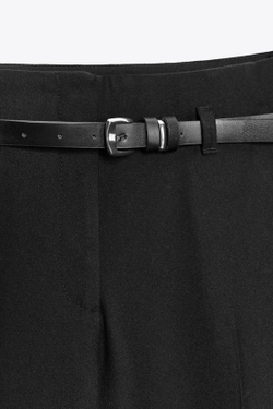 ZARA БРЮКИ С ОТВОРОТАМИ И РЕМНЕМ, ЧЕРНЫЙ