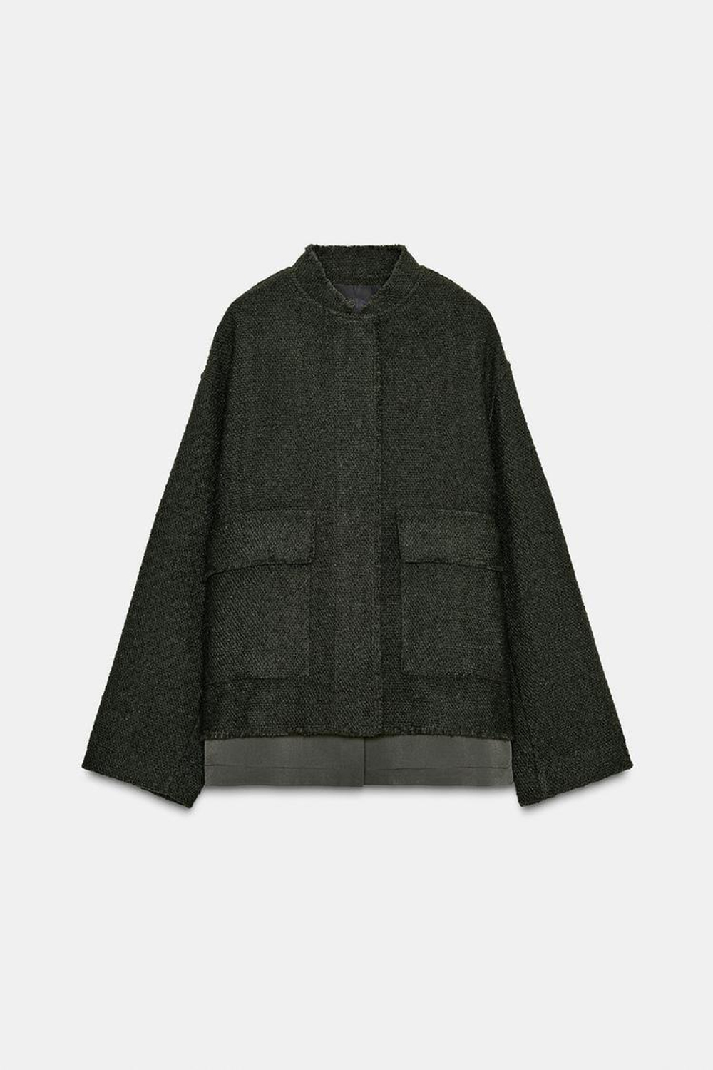 ZARA КУРТКА ИЗ РЕЛЬЕФНОЙ ТКАНИ С ШЕРСТЬЮ — ZW COLLECTION, ХАКИ