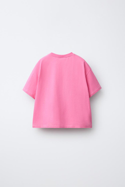 ZARA ФУТБОЛКА С ВЯЗАНЫМИ ЦВЕТАМИ КРЮЧКОМ, ЯРКО-РОЗОВЫЙ