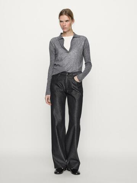 Massimo Dutti Широкие джинсы с металлическим блеском, черный