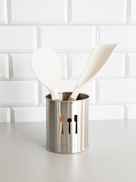 Стакан под столовые приборы DeNASTIA 10x12, серебристый, матовый нерж.ст.