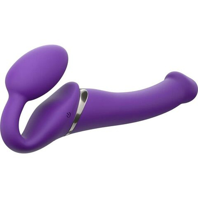 Фиолетовый безремневой вибрострапон Vibrating Bendable Strap-On - size L (Цвет: фиолетовый)
