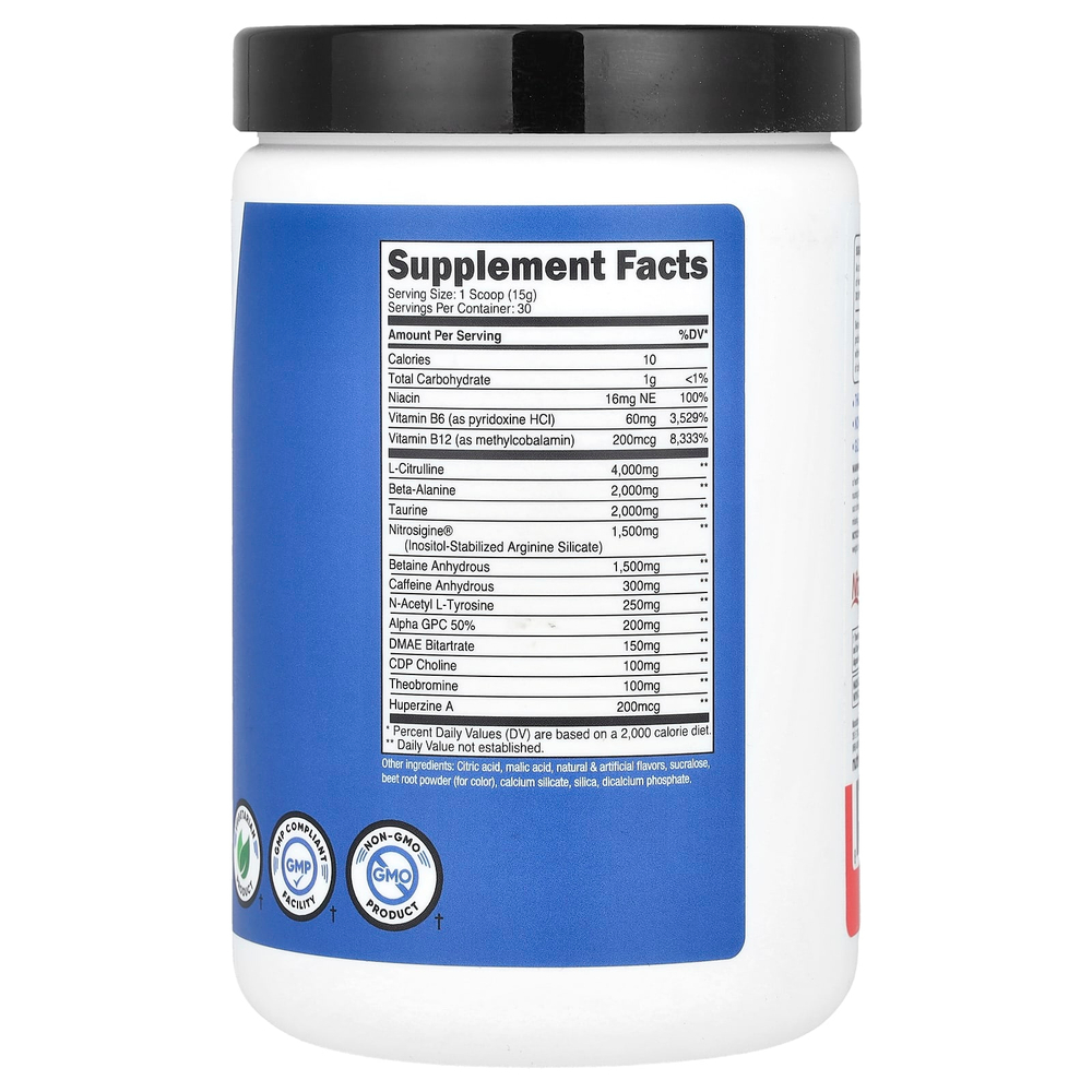 Nutricost, Performance, PRE-X, предтренировочный комплекс Xtreme, фруктовый пунш, 453 г (1 фунт)