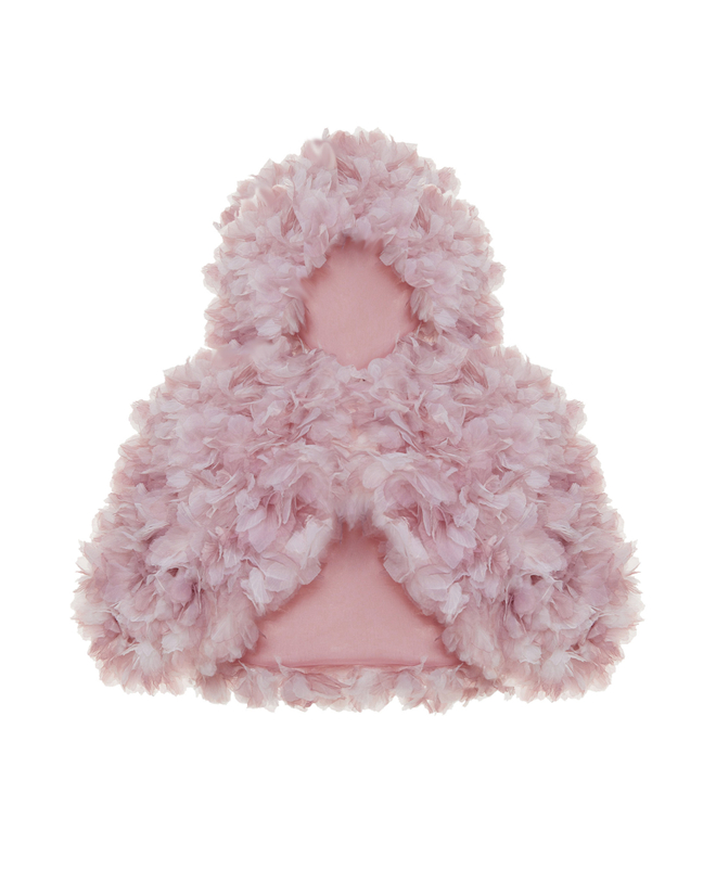 Кейп укороченный с капюшоном и отделкой из цветов