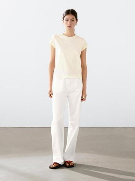 Massimo Dutti Хлопковая футболка, светло-желтый