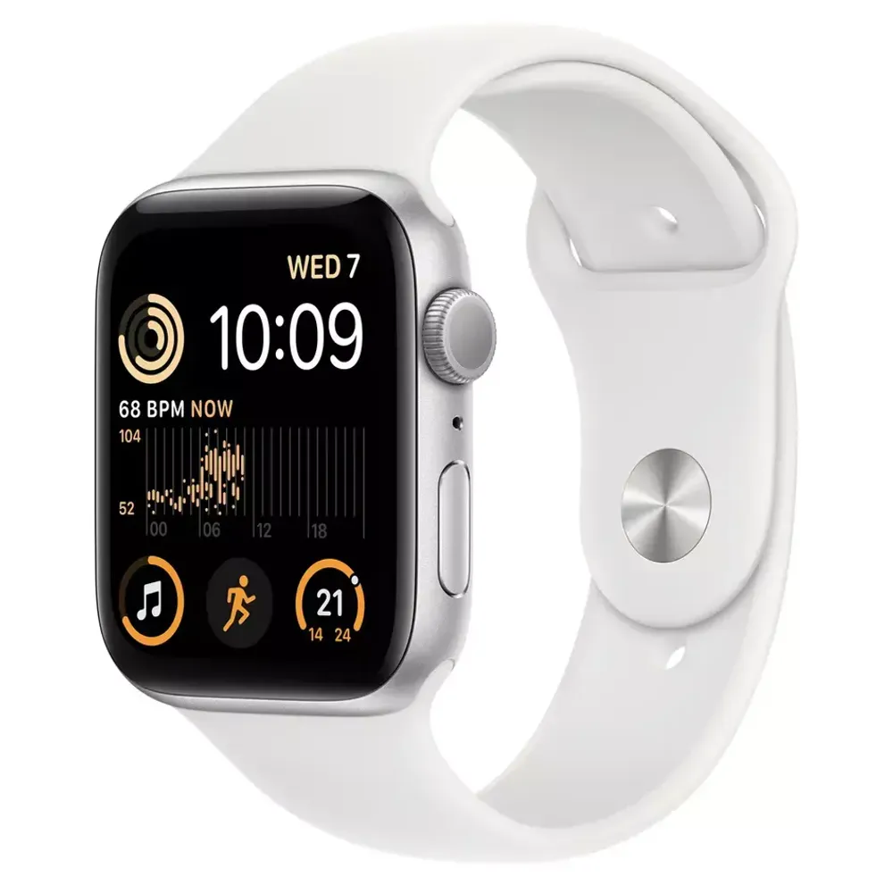 Apple Watch SE NEW 44mm Silver Aluminum Case with White Sport Band (MNK23)