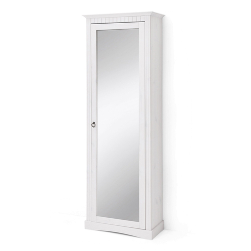 Шкаф для обуви Неаполь из сосны с зеркалом 63х31х179 см, белый воск