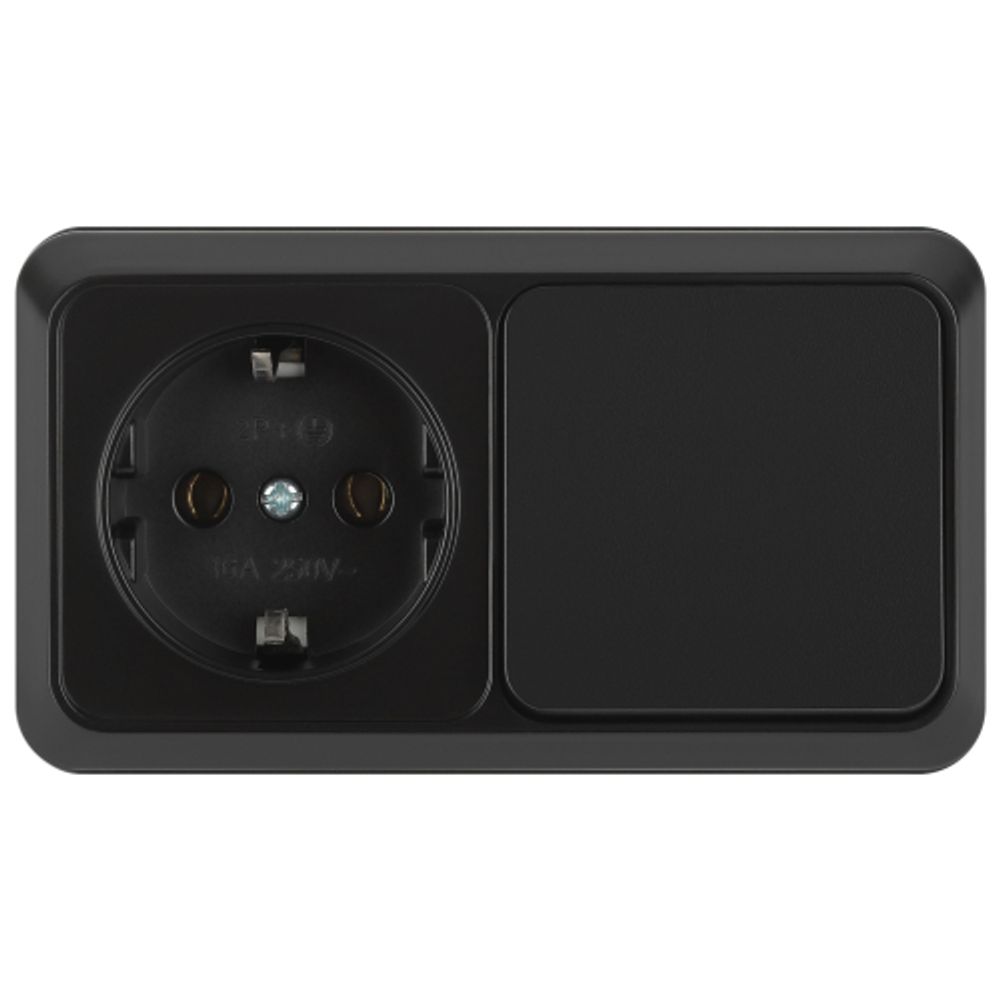 Блок розетка с выключателем Intro Quadro 2-701-05 горизонтальный 10-16-А-250В IP20 ОУ антрацит | Intro Quadro