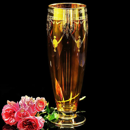 Migliore De Luxe Ваза для цветов Dinastia Ambra, хрусталь янтарный, декор золото 24К, 42см