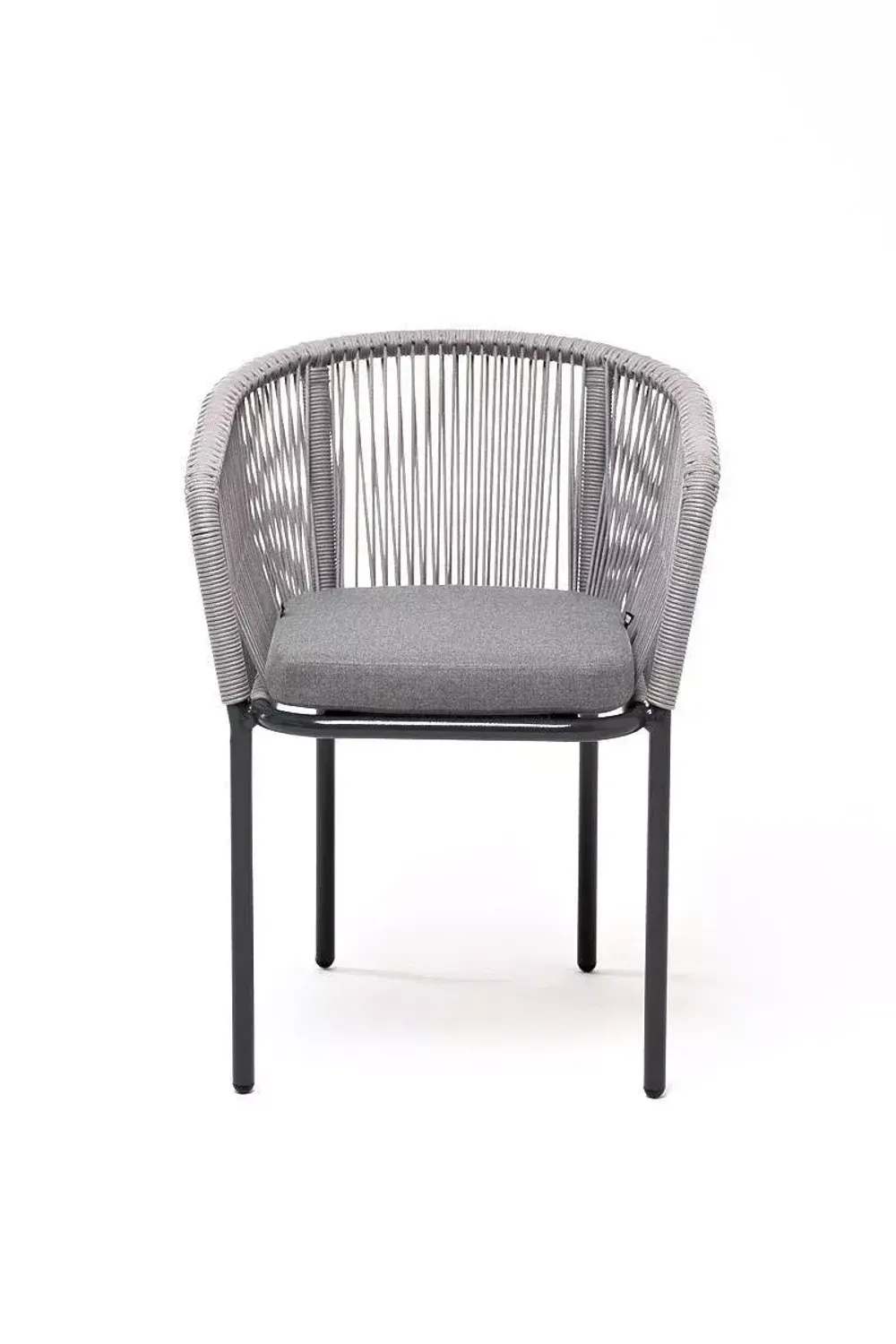 "Марсель" стул плетеный из роупа, каркас алюминий темно-серый (RAL7024) муар, роуп светло-серый круглый, ткань светло-серая