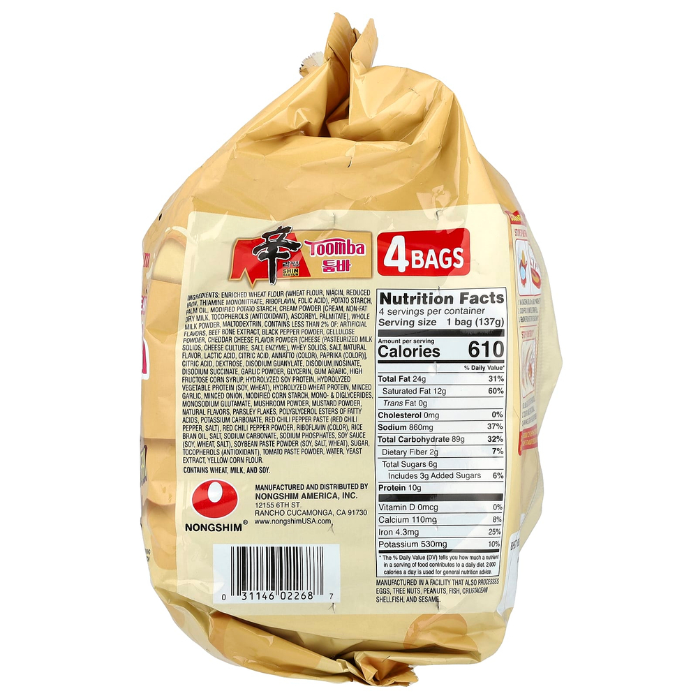 Nongshim, Премиум Shin Ramyun, тоомба, пряный и сливочный, 4 пакетика по 137 г (4,83 унции)