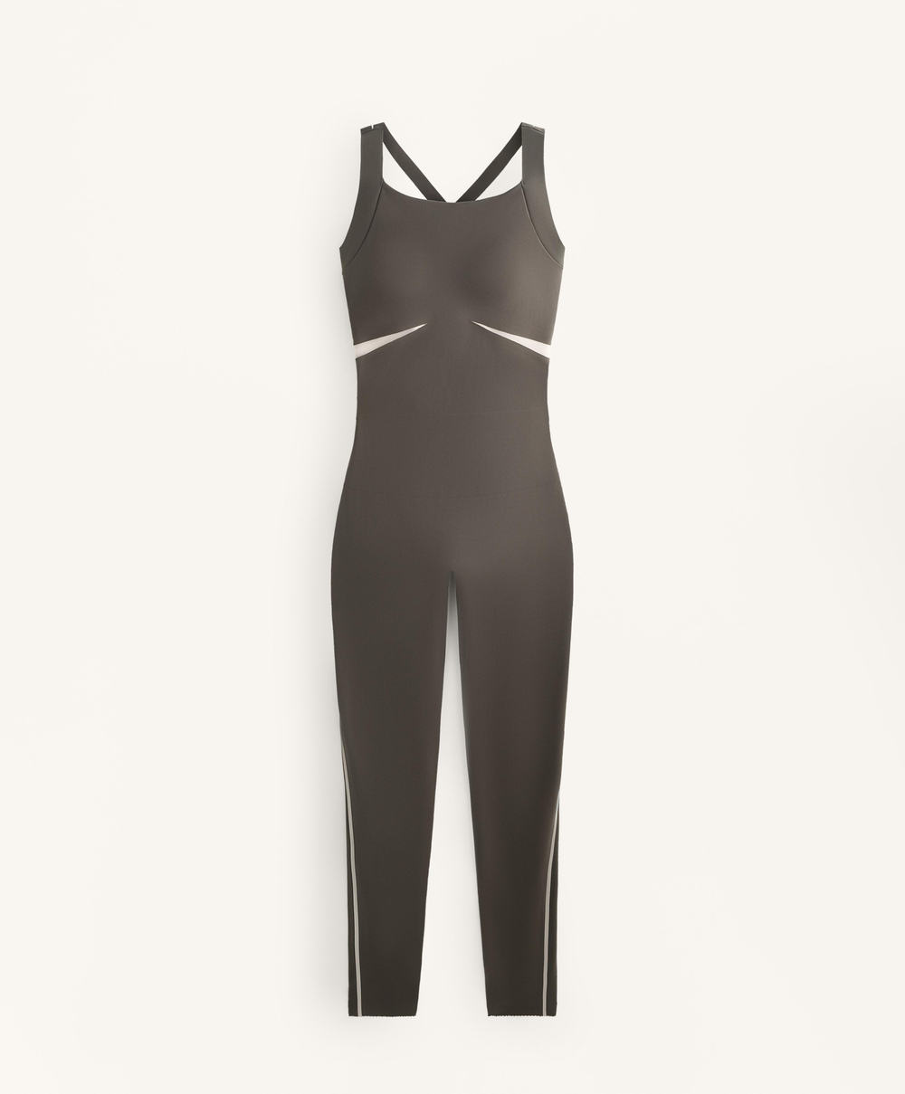 Oysho Длинный комбинезон Compressive со светоотражающими элементами, угольный