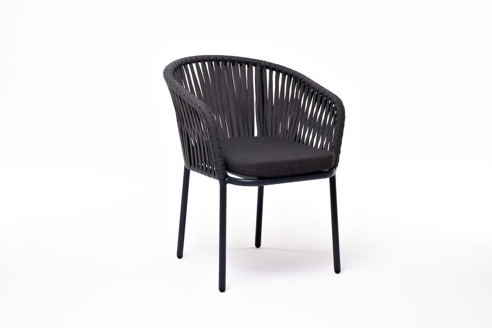 "Бордо" стул плетеный из роупа, каркас алюминий темно-серый (RAL7024) муар, роуп серый 15мм, ткань темно-серая 027