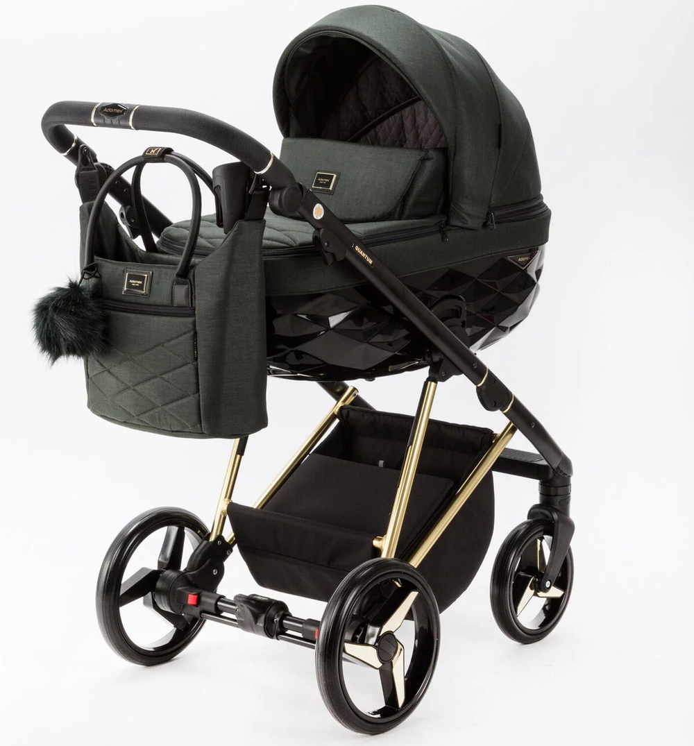 Детская коляска Adamex Quantum Special Edition 3 в 1 Q-TK752 (Т.ЗЕЛЕНЫЙ+ЗОЛОТО РАМА)