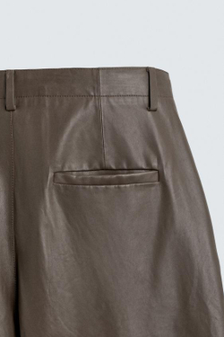 ZARA КОЖАНЫЕ БРЮКИ BALLOON FIT, БЕЖЕВЫЙ