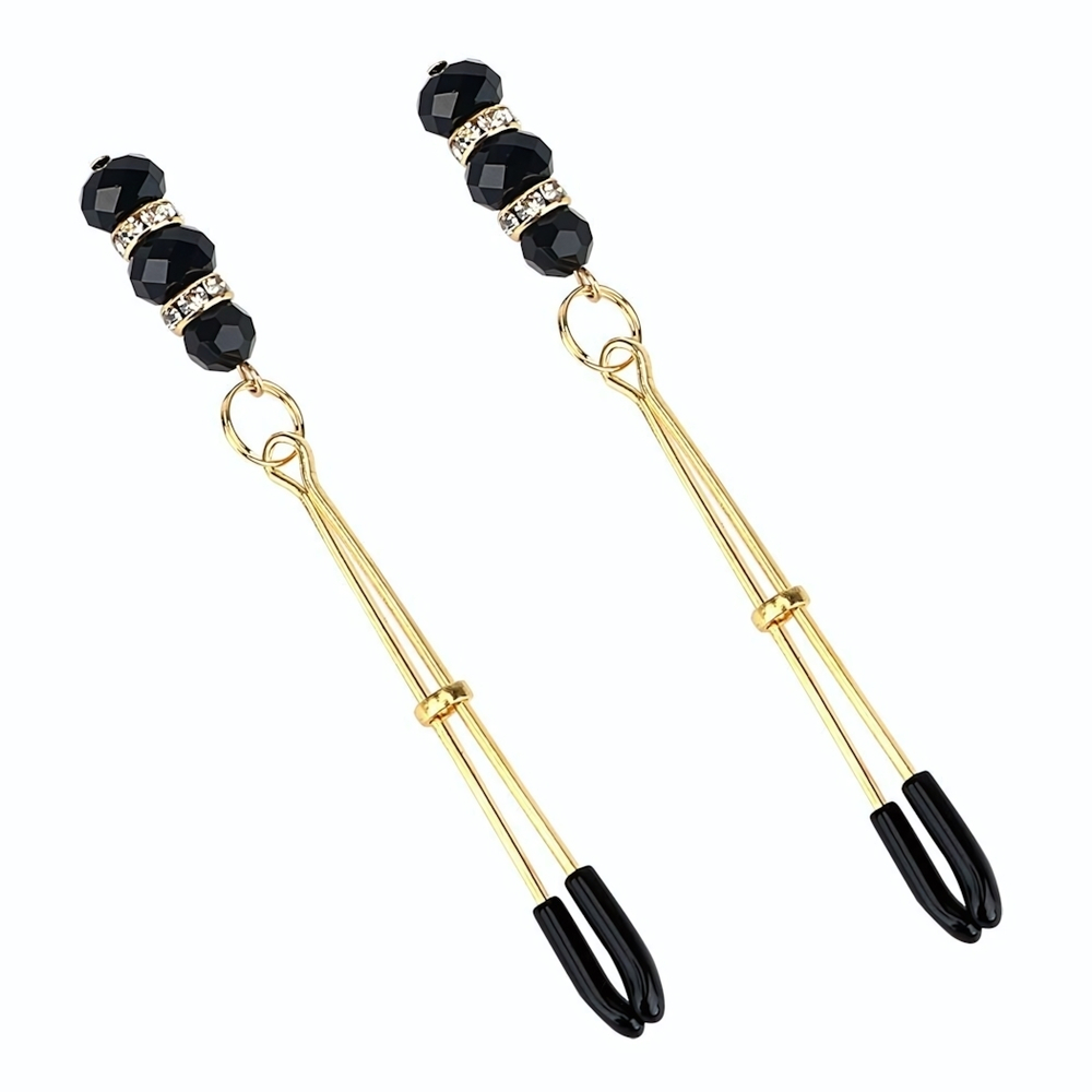 Золотистые зажимы на соски с бусинами и стразами (Цвет: золотистый)