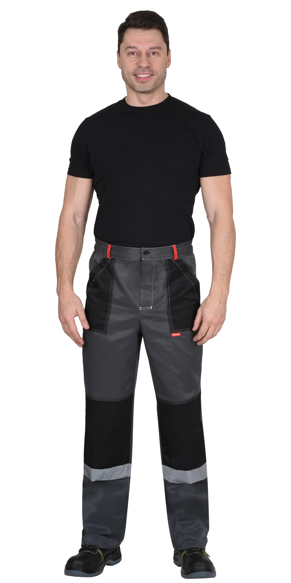 Костюм СИРИУС-ЛИГОР-2 куртка короткая, брюки, темно-серый с красным и черным, СОП