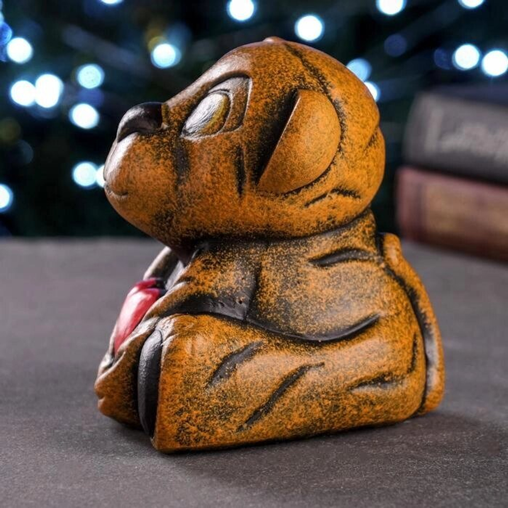 Копилка "Тигренок с сердцем" малая, рыжая, 13,5х15х13,5см 6989245