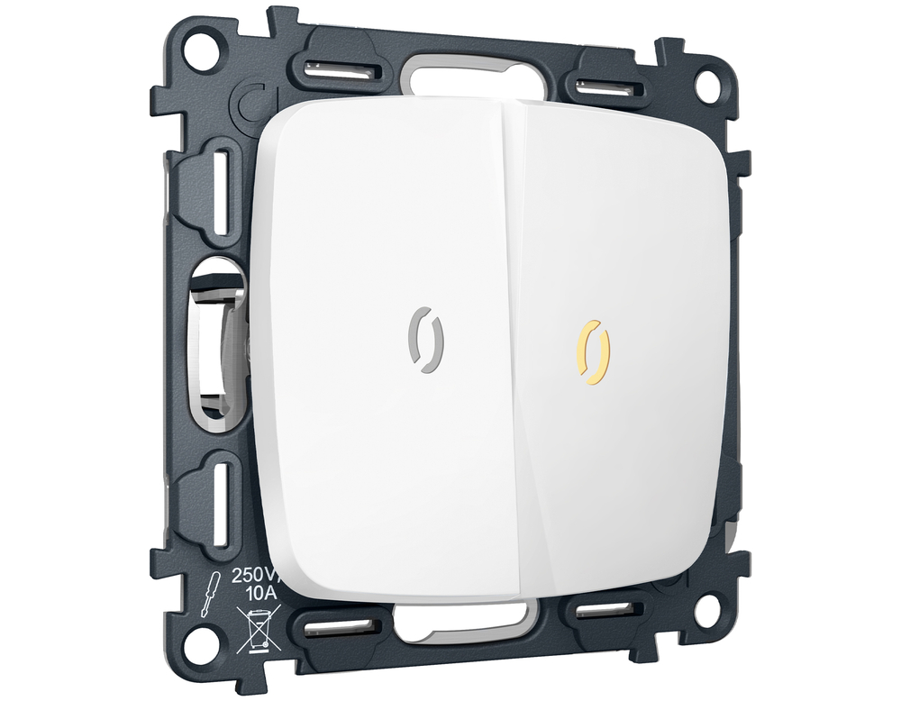 MO124050 Комплект механизма 2-кл выключателя с самовозвратом с подсветкой 3200K OMEGA Белый матовый QUANT (OP1240, VM129, G11Y)