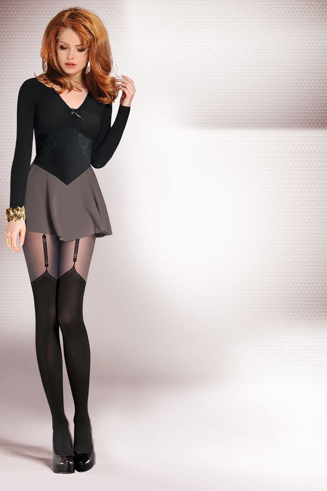 Чёрные фантазийные колготки с имитацией чулок Valery