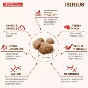 Сухой корм для кошек, Sirius, Мясной рацион