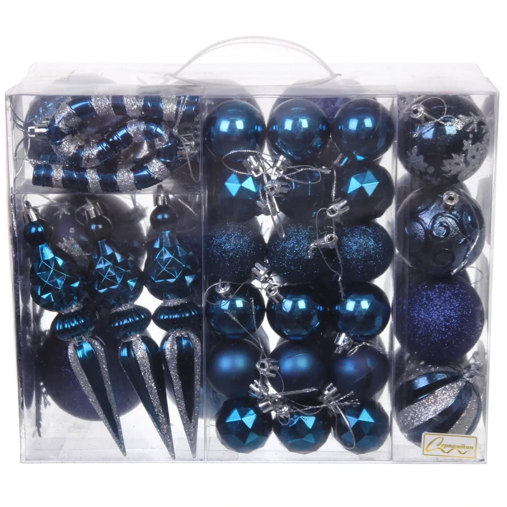 Набор ёлочных украшений «Wish» 6 см + 4 см (50 предмета), Сапфир