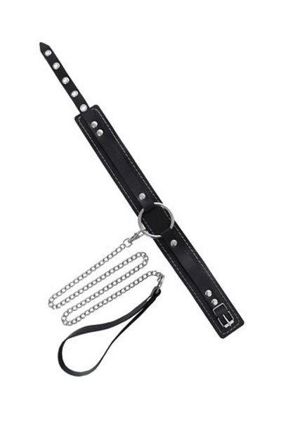 Кожаный ошейник-чокер с поводком